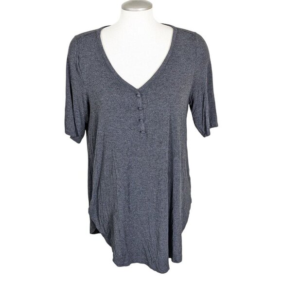 Torrid Super Soft Womens L Tunic Top Jersey Henley Gray Short Sleeve Longline - Picture 3 of 8